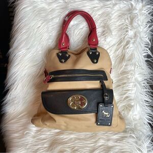 EMMA FOX Large tan black red leather Satchel  fold over Handbag no‎ strap